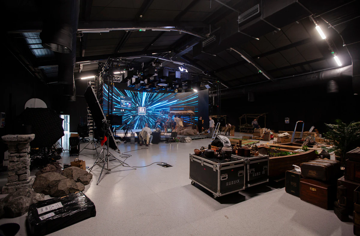 The stage with the LED wall and film equipment during a production