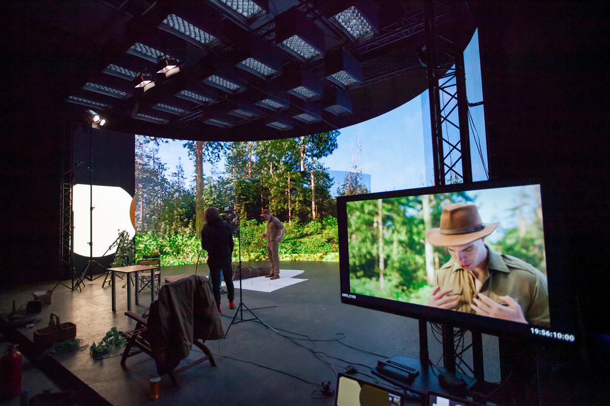 On set: a jungle on the LED wall and the shot on a monitor