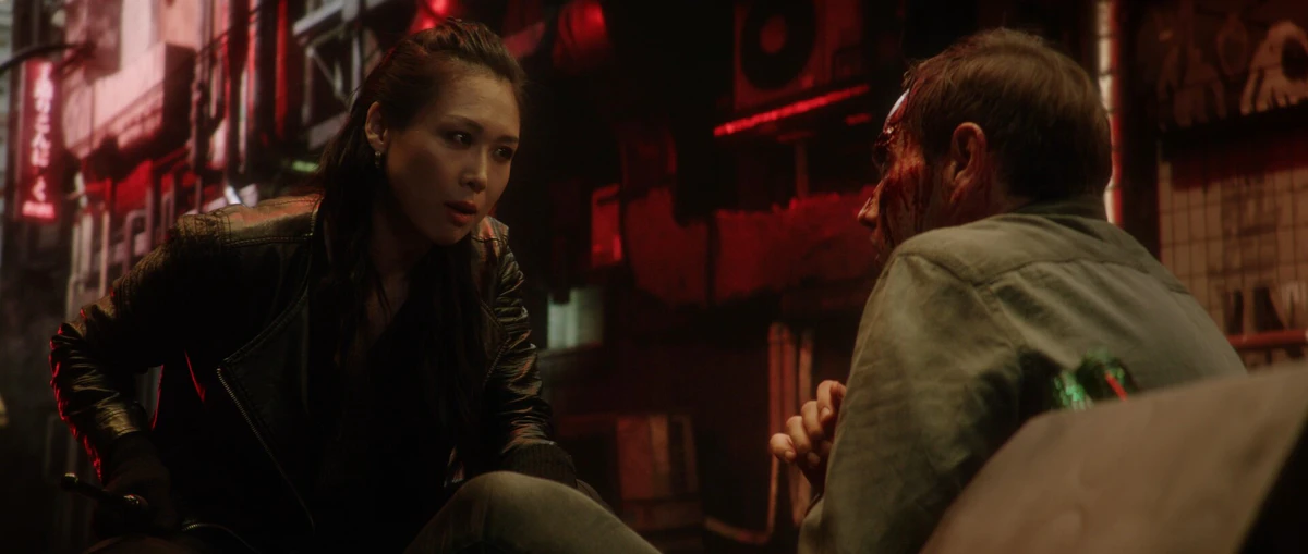 Shot: two characters in red light