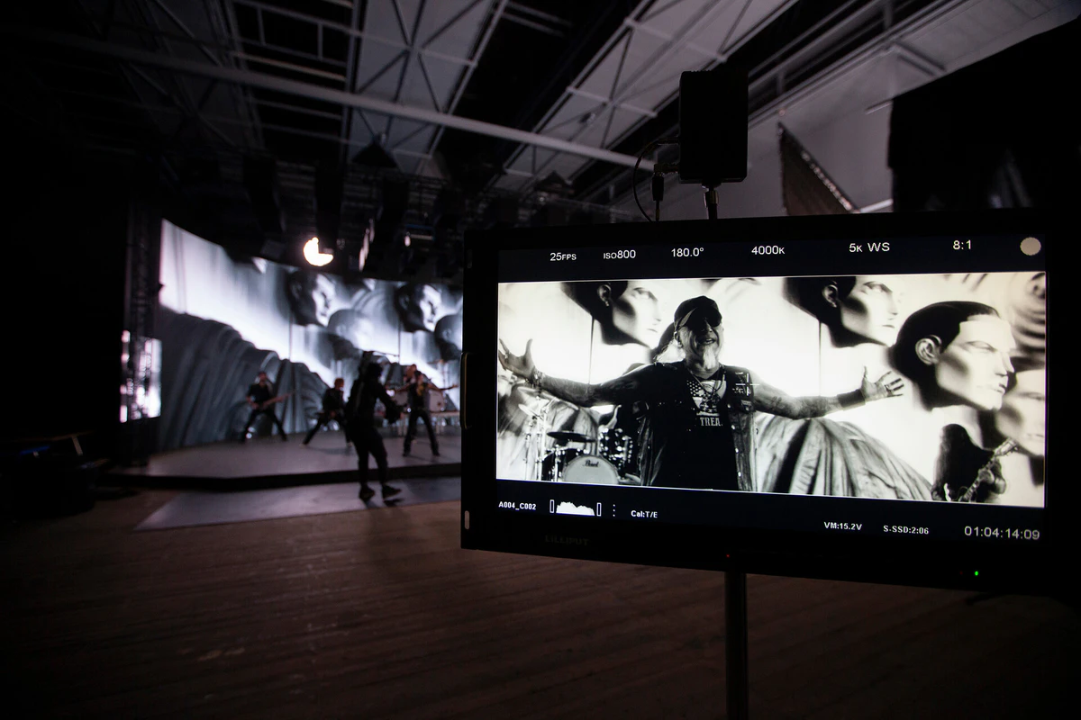 On set: a black and white shot on the preview monitor